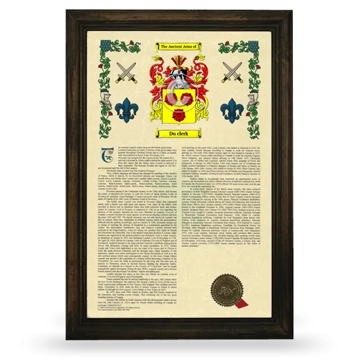 Du clerk Armorial History Framed - Brown